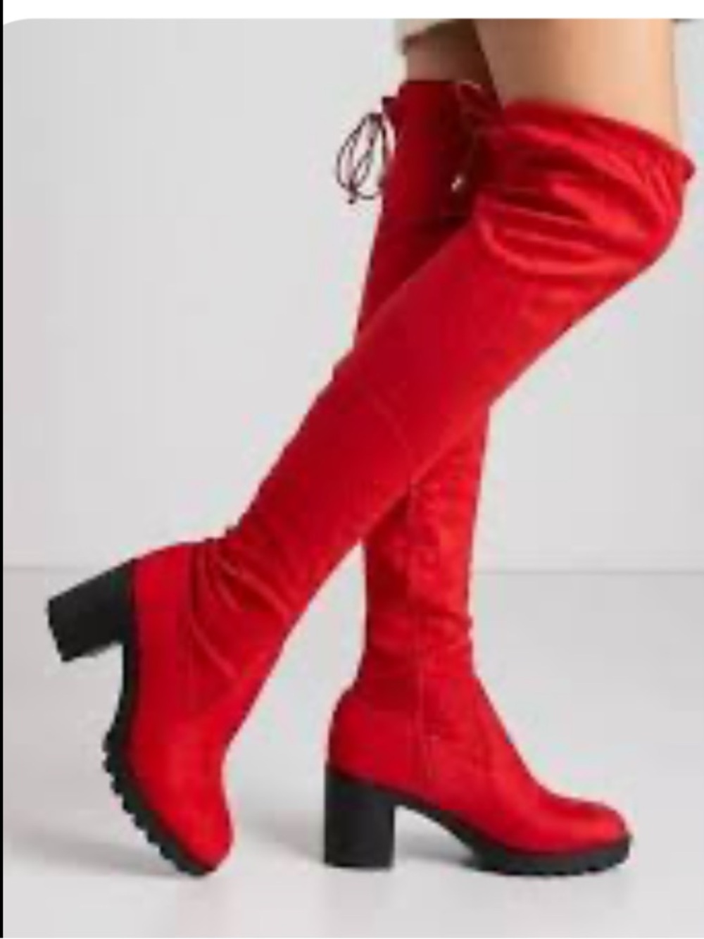 Red Over-the-Knee Block Heel Boots